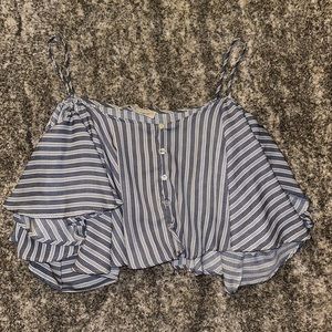 - Vintage Havana Blue White Striped Off the Shoulder Top